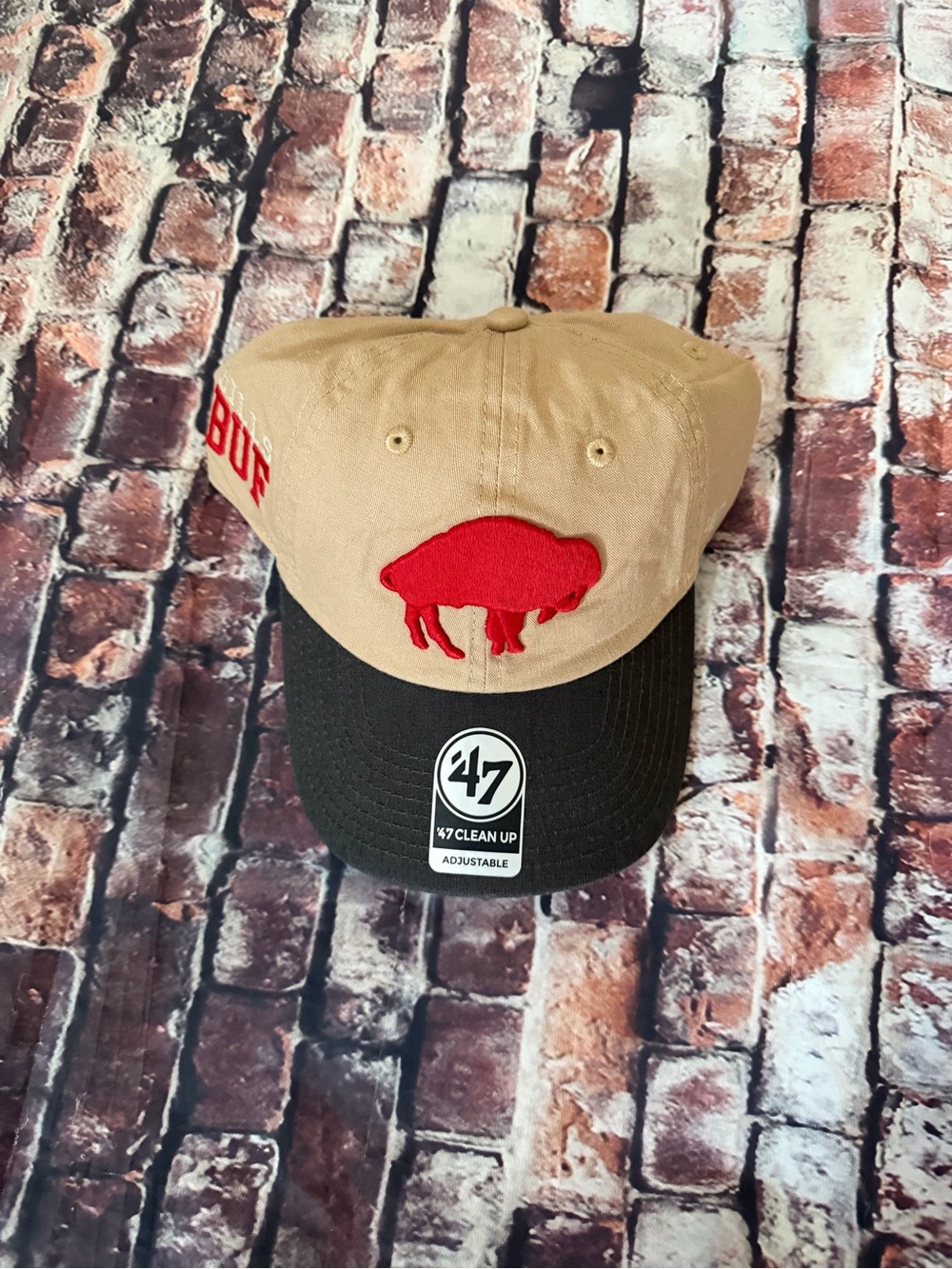 47 Kids Tan and Black Cap with Red Buffalo Patch